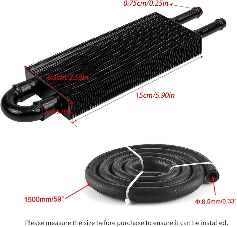 HTRACING 2 Pass Tube and Fin Transmission Cooler Universal 5/16" Oil Cooler Kit Aluminium Black - Image 3